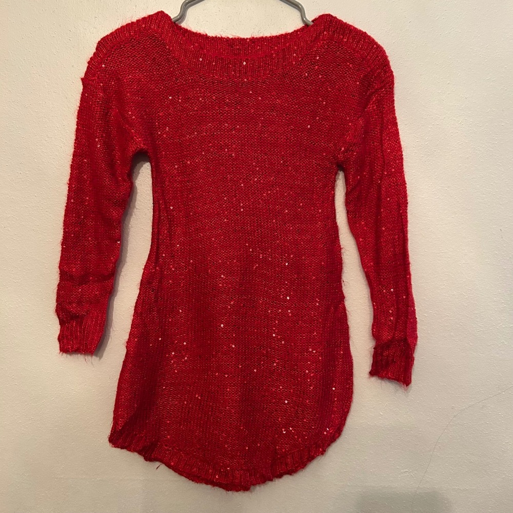 Red Sequin Knit Top Girls Long Sleeve Dressy Glitter Sparkle‎ Sweater